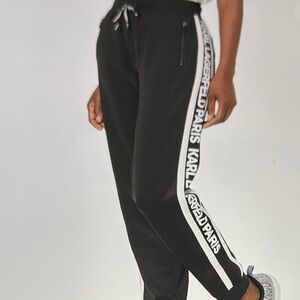 Like New! $110 Karl Lagerfeld Paris Black Joggers with White Stripes sz L